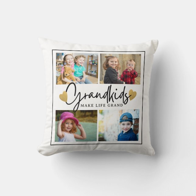 Coussin Grandkids Make Life Grand Quote 4 Photo Collage (Recto)