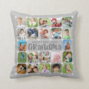 Coussin Grandma 22 Rond Photo Collage Faux Gris Linge