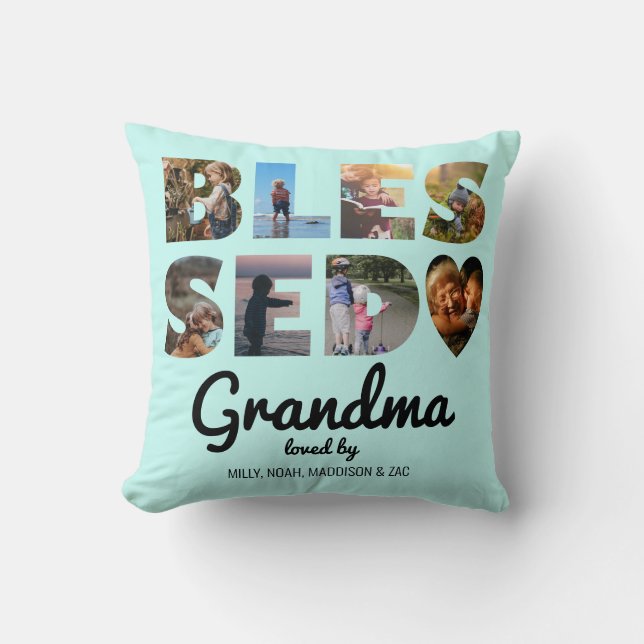 Coussin Grandma Blessé Photo Collage Mention personnalisée (Recto)