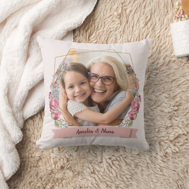 Coussin Grandma Cadeau Photo Fête des Mères de Fille Rose (Couverture)