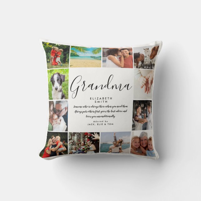 Coussin Grandma Citation Script moderne 12 Photo Collage (Recto)