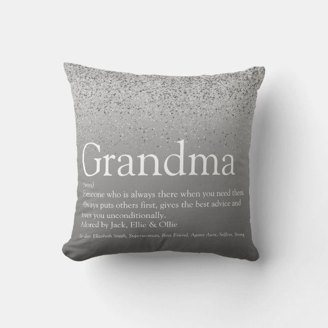 Coussin Grandma Grandmother Definition Silver Glitter (Recto)