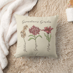 Coussin Grandma's Garden Flower 3 Grandkids Nom Floral
