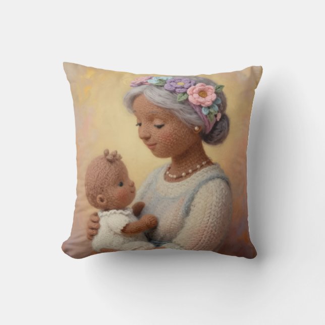 Coussin Grandma's loving look wool design (Recto)