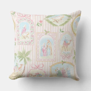 Coussin Grandmillennial Monogramme de la Nativité Pastel
