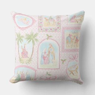 Coussin Grandmillennial Monogramme de la Nativité Pastel