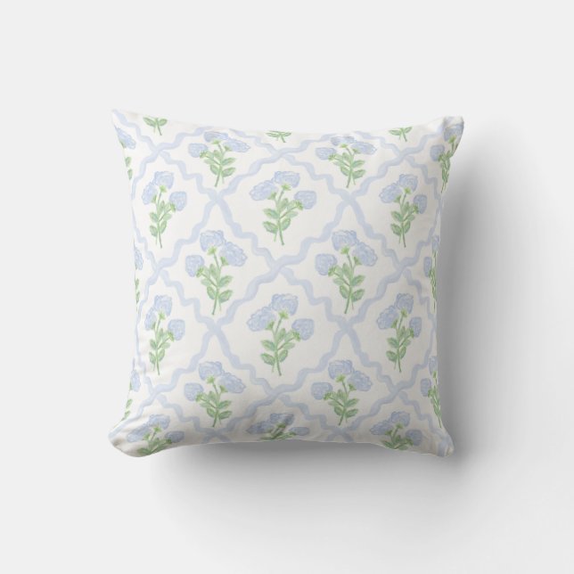 Coussin Grandmillennial Preppy Hydrangeas Trellis (Recto)