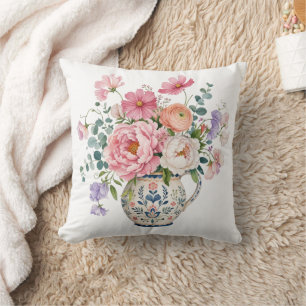 Coussin Grandmillennial Rose Pivoine Floral de Jardin de C