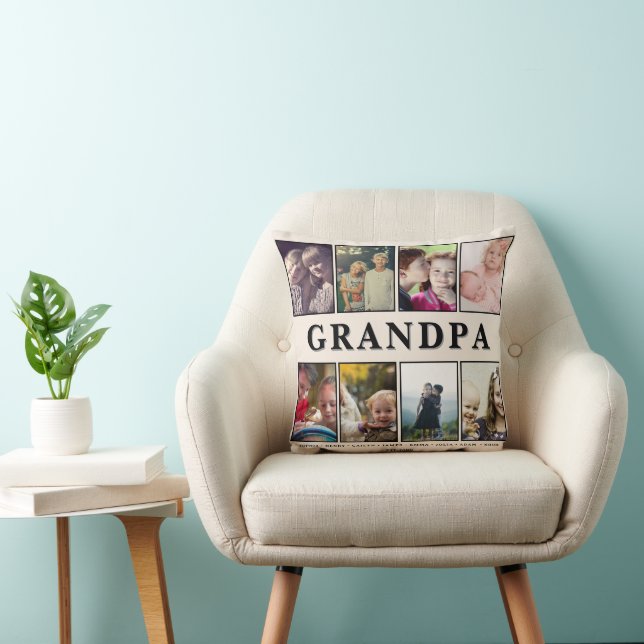 Coussin Grandpa Pillow – 8 Photos & Grandkids’ Names (Chaise)