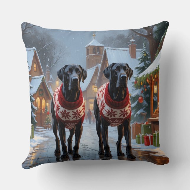 Coussin Grands Danois Noël Neige Fêtes (Verso)