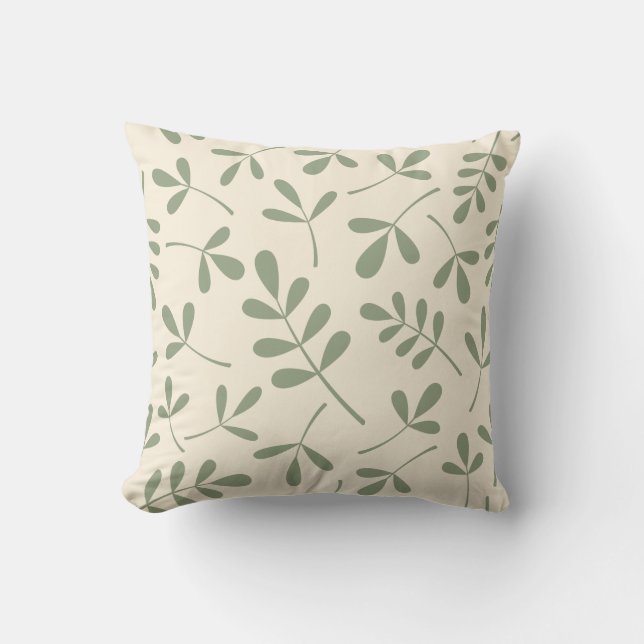 Coussin Grands Feuilles verts Assortis sur Motif crème (Recto)