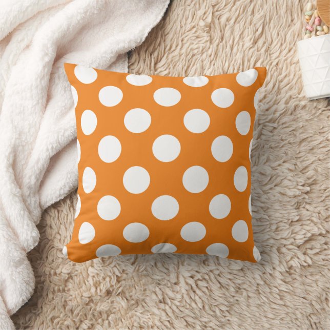 Coussin Grands points - orange blanc | (Couverture)