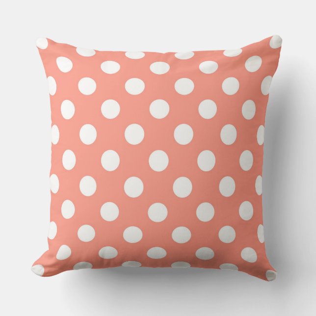 Coussin Grands points rétro - corail rose et blanc (Recto)