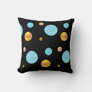Coussin Grands pois dorés et turquoise