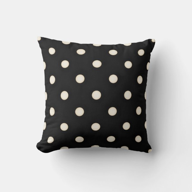 Coussin Grands pois en polka antique blanc et noir (Recto)