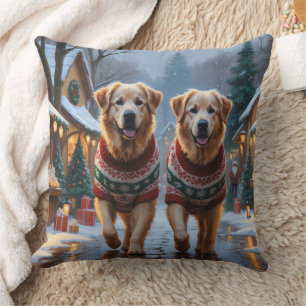 Coussin Grands Pyrénées Chiens Noël Neige Vacances