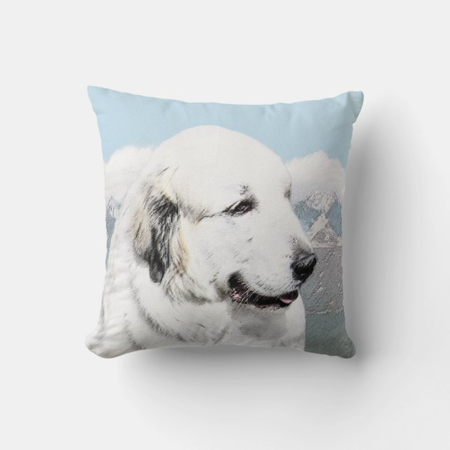 Coussin Grands Pyrénées peignant - art original de chien (Recto)