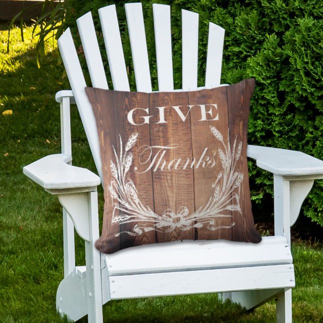 Coussin grange de graine rustique grange de grange de gran (rustic thanksgiving wreath barn wood give thanks outdoor pillow)