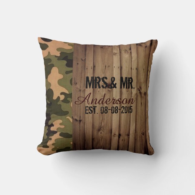 Coussin grange rustique bois pays ouest Camo Mariage (Recto)