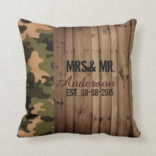 Coussin grange rustique bois pays ouest Camo Mariage