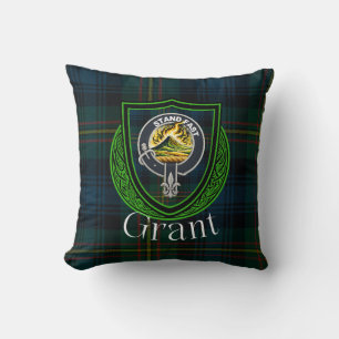Coussin Grant Scottish Clan Tartan & Crest