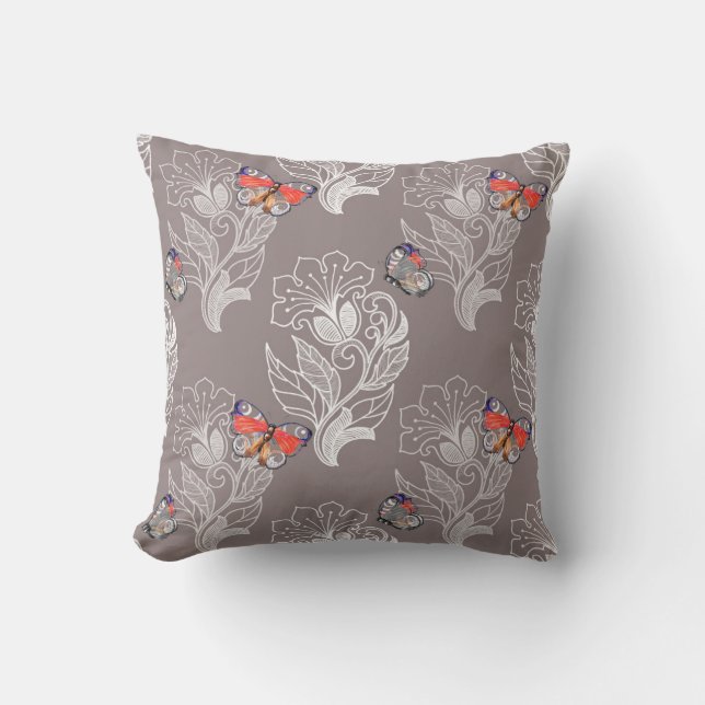 Coussin Graphique à fleurs et papillon, aquarelle, motif  (Recto)