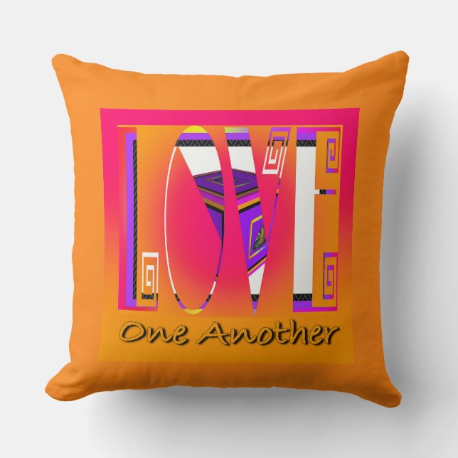 Coussin Graphique Amour les uns les autres Orange (Recto)