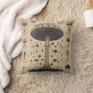 Coussin Graphique botanique de champignons vintage (10)