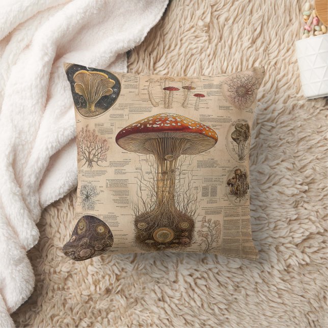Coussin Graphique botanique de champignons vintage (2) (Couverture)