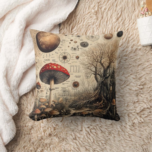 Coussin Graphique botanique de champignons vintage (4) (Couverture)