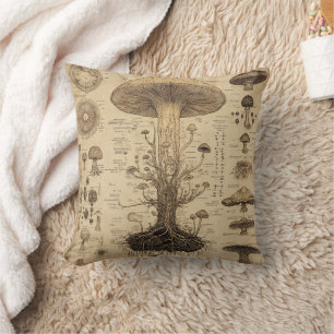 Coussin Graphique botanique de champignons vintage (5)