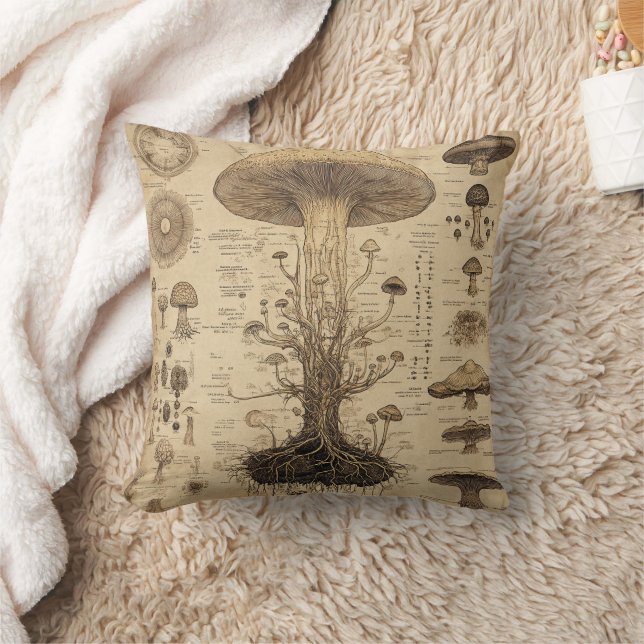 Coussin Graphique botanique de champignons vintage (5) (Couverture)
