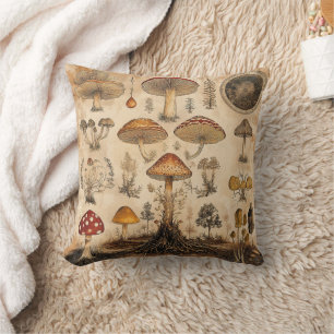 Coussin Graphique botanique de champignons vintage (6)
