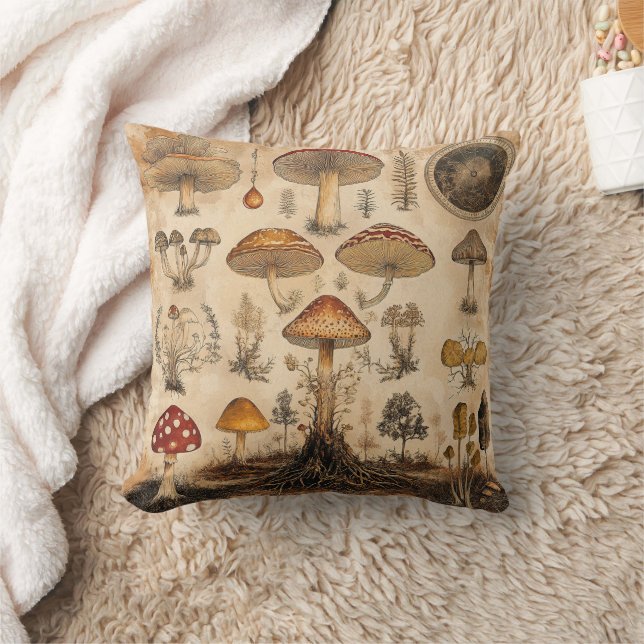 Coussin Graphique botanique de champignons vintage (6) (Couverture)