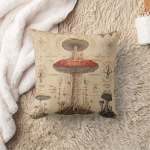 Coussin Graphique botanique de champignons vintage (8)