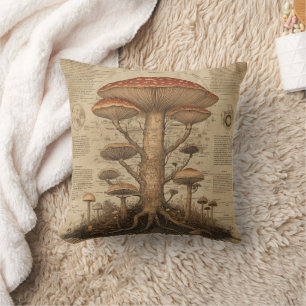 Coussin Graphique botanique de champignons vintage (9)
