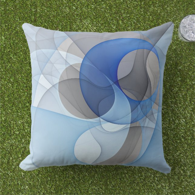 Coussin Graphique d'art fractal gris bleu Abstrait moderne (Herbe)