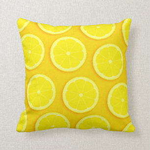 Coussin graphique de carré de jaune de tranche de