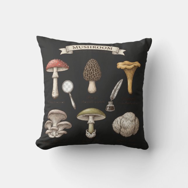 Coussin graphique de champignons, botanique vintage, chemi (Recto)