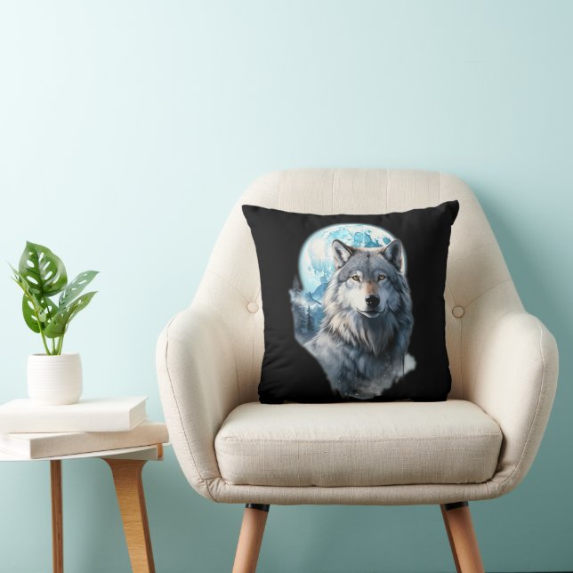 Coussin Graphique de la Lune du Loup Hurleur, sous la Nuit (Chaise)