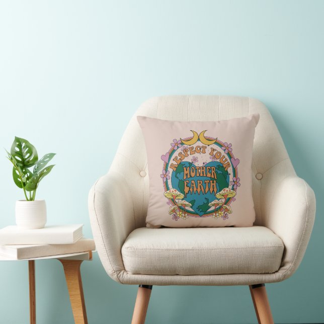 Coussin Graphique de la Terre mère rétro des années 70 (Chaise)