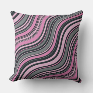 Coussin Graphique de ligne de vague grise rose