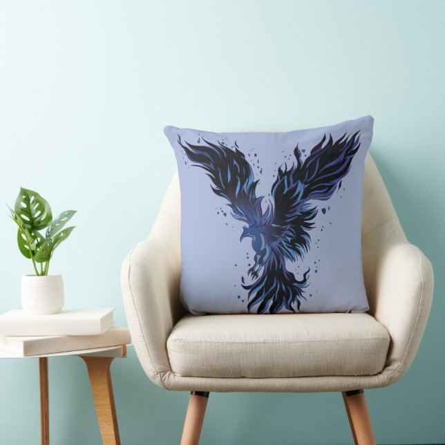 Coussin Graphique de l'oiseau phénix bleu volant (Chaise)