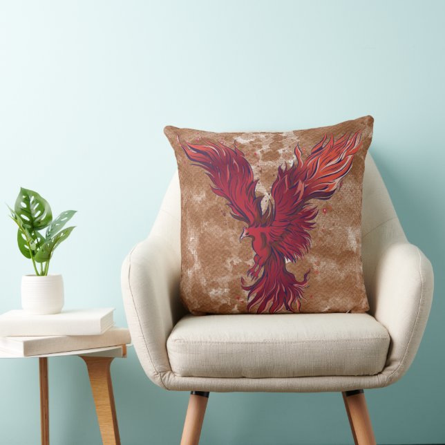 Coussin Graphique de l'oiseau phénix rouge volant (Chaise)