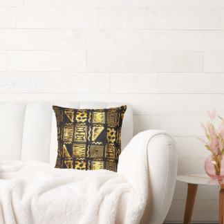Coussin Graphique De Tissu De Boue Tribale En Or