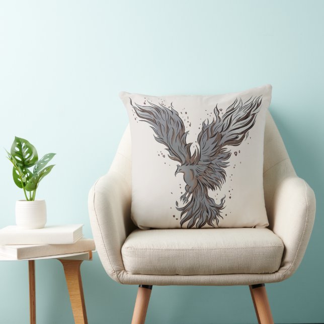 Coussin Graphique d'oiseau phénix gris volant (Chaise)