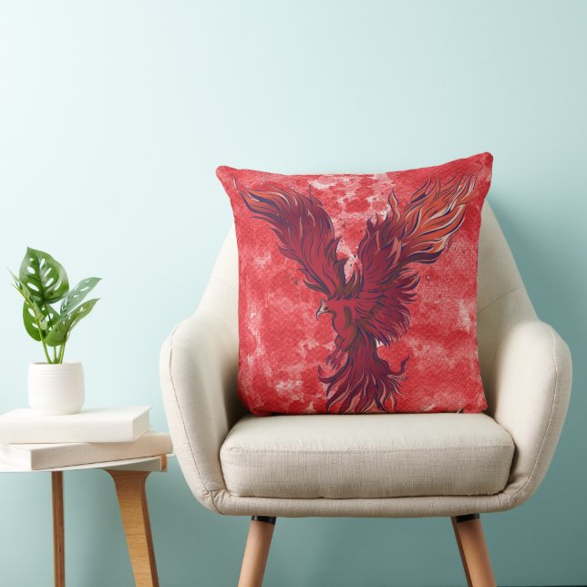 Coussin Graphique d'oiseau phénix rouge volant (Chaise)