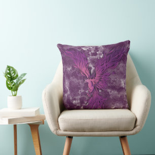 Coussin Graphique d'oiseau phénix violet volant