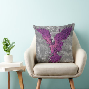 Coussin Graphique d'oiseau phénix violet volant