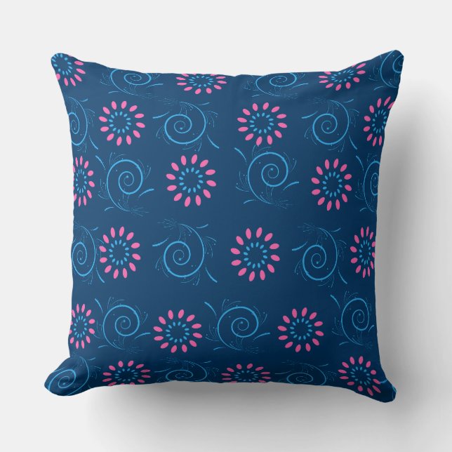 Coussin Graphique floral bleu rose  (Recto)